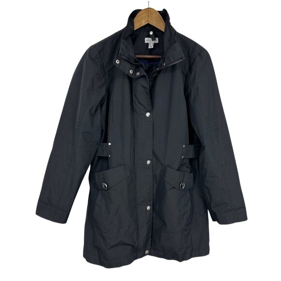 Susan Black Waterproof Hooded Jacket W/ Pockets & Snap Closure Size XS - Picture 1 of 13